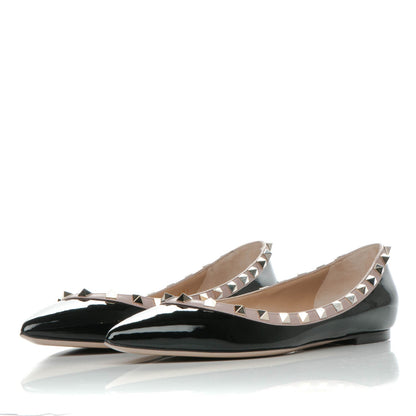 Valentino Garavani Patent Rockstud Ballerina Flats 40.5 Black Poudre 2 of 7