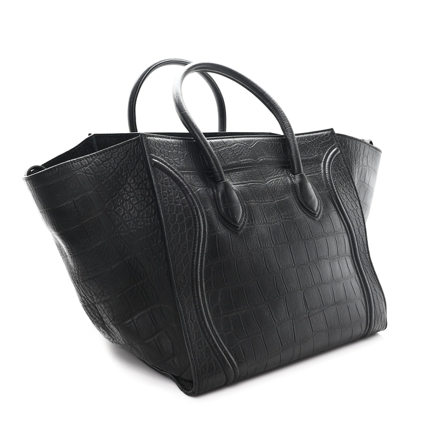 Crocodile Embossed Calfskin Large Phantom Luggage Black