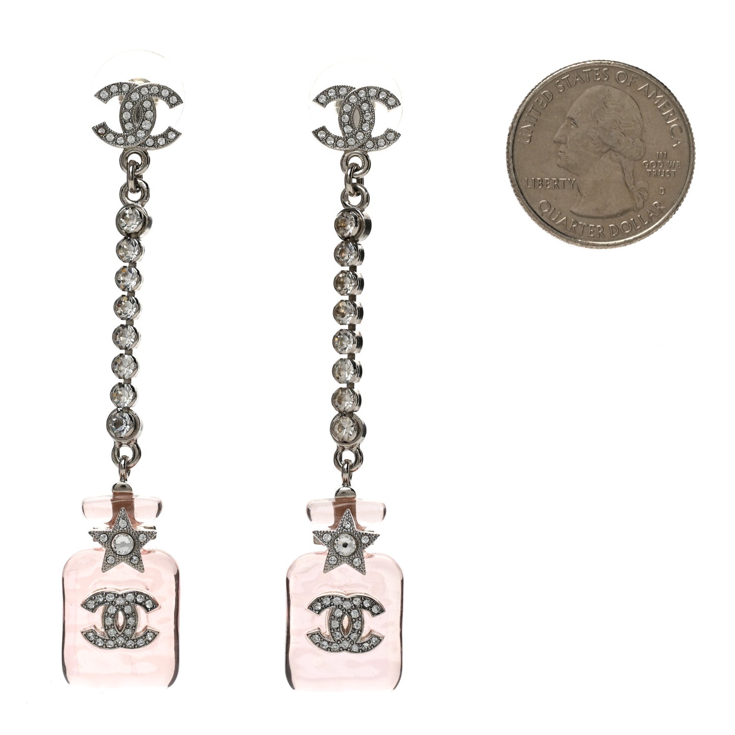 Resin Crystal CC Star Perfume Bottle Drop Earrings Silver Pink