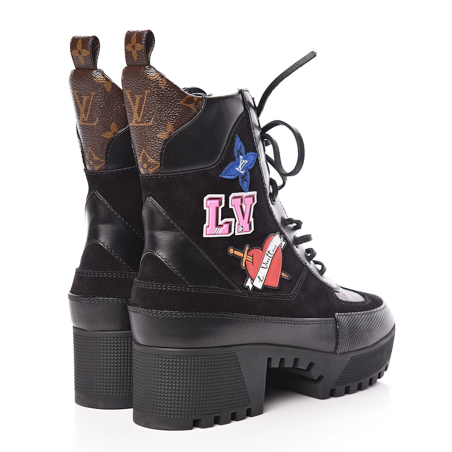 Louis Vuitton Suede Calfskin Monogram LV Black Heart Laureate Platform Desert Boots 40 Black 4 of 15