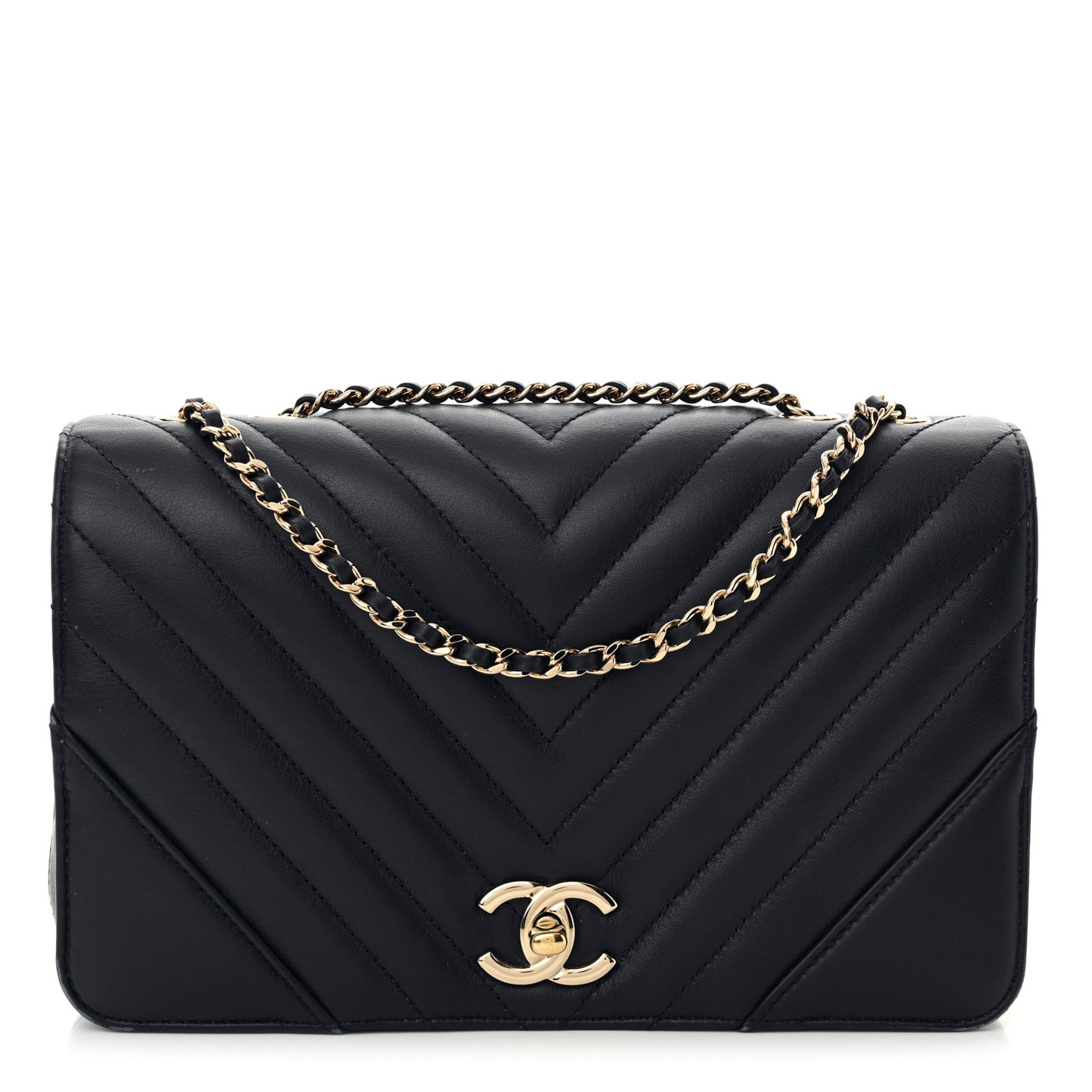Calfskin Chevron Quilted Small Statement Flap Navy Blue
