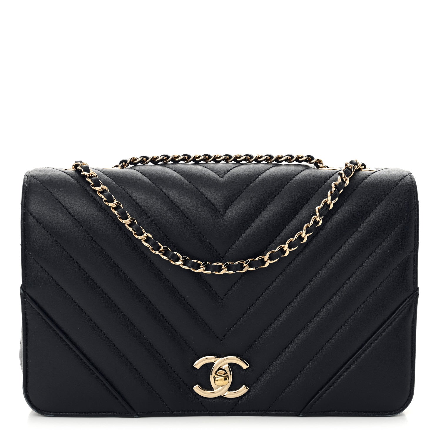 Chanel Calfskin Chevron Quilted Small Statement Flap Navy Blue 1 of 13