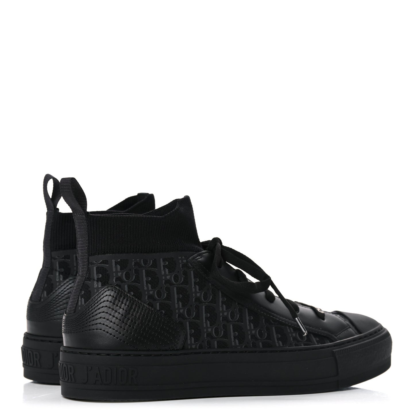 Technical Canvas Mesh Calfskin Womens Oblique Walk'n Dior High Top Sneakers 38.5 Black Blue
