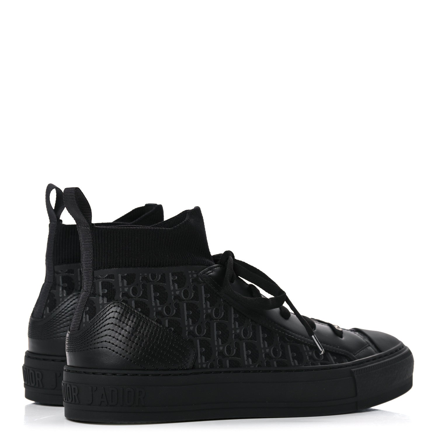 Christian Dior Technical Canvas Mesh Calfskin Womens Oblique Walk'n Dior High Top Sneakers 38.5 Black Blue 4 of 9
