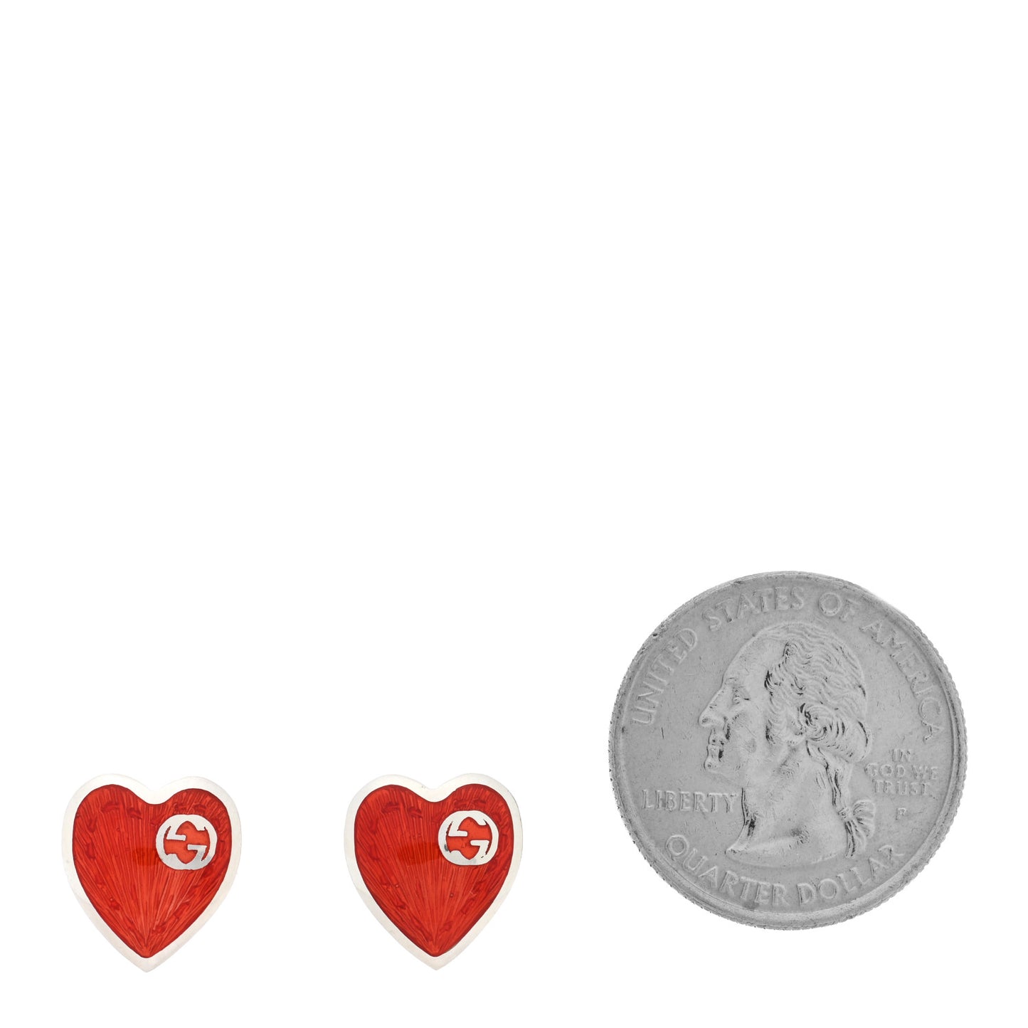 Sterling Silver Enamel Interlocking G Heart Stud Earrings Red