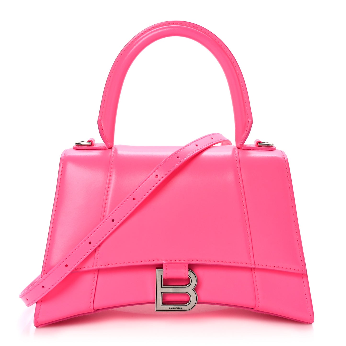 Shiny Box Calfskin Small Hourglass Top Handle Bag Hot Pink