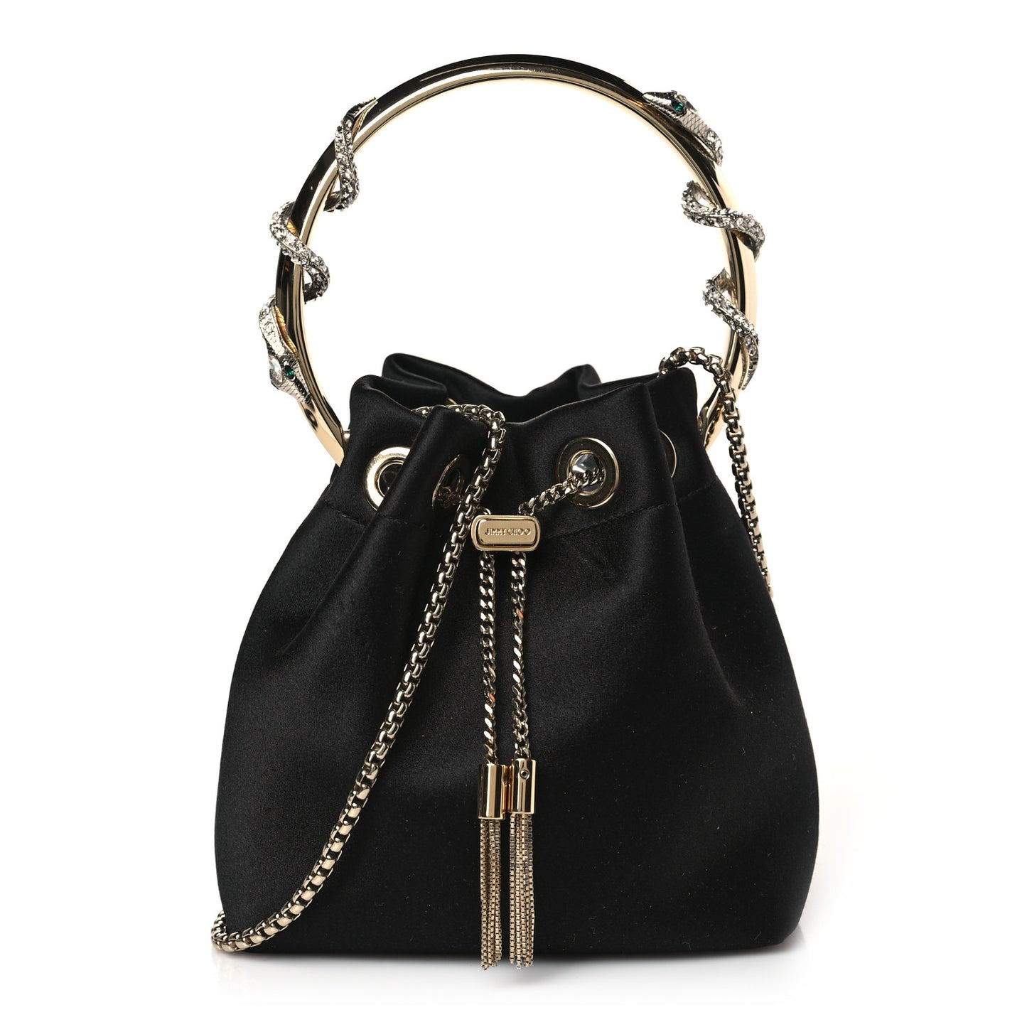 Satin Crystal Snake Embellished Bon Bon Bag Black