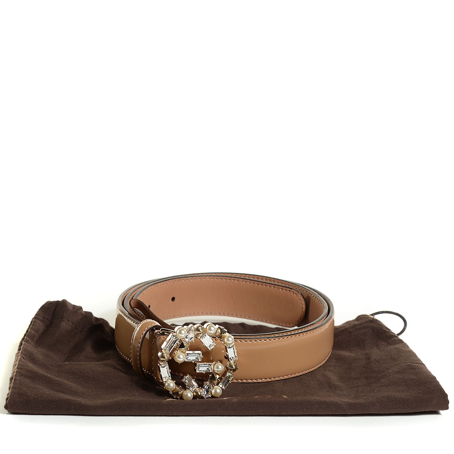 Gucci Leather Crystal Pearl Interlocking G Belt 95 38 Rose Beige 5 of 5