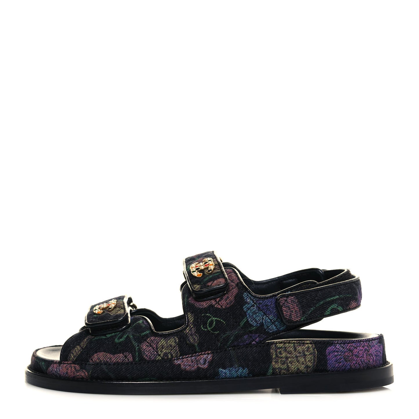 Denim Quilted Dad Sandals 37 Black Multicolor