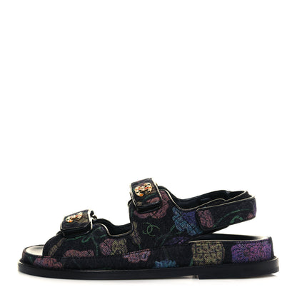 Chanel Denim Quilted Dad Sandals 37 Black Multicolor 1 of 10