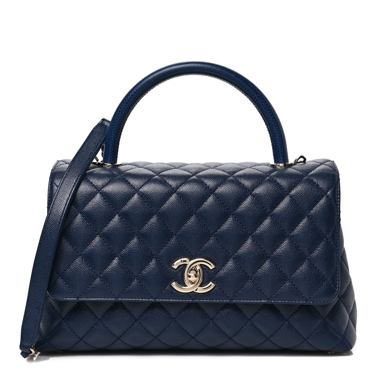 Chanel Caviar Lizard Embossed Quilted Small Coco Handle Flap Navy Blue 1 of 8