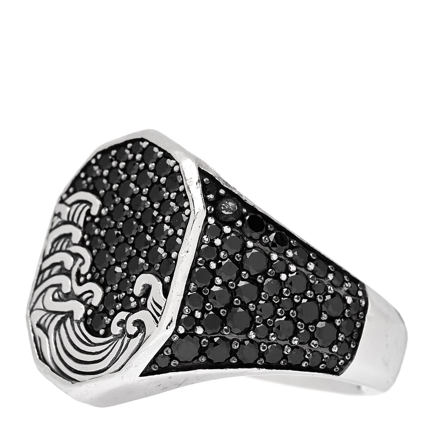 Sterling Silver Black Diamond Pave Waves Signet Ring 62 10
