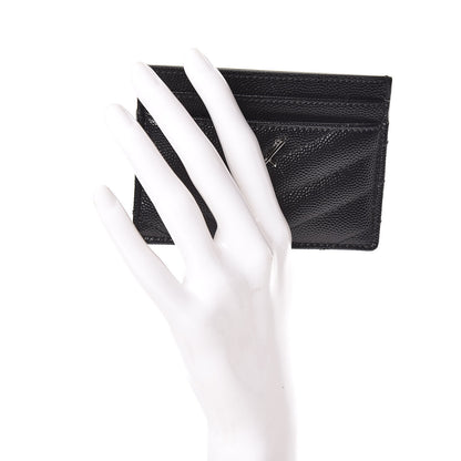 Saint Laurent Grain De Poudre Matelasse Chevron Monogram Credit Card Case Black 2 of 8