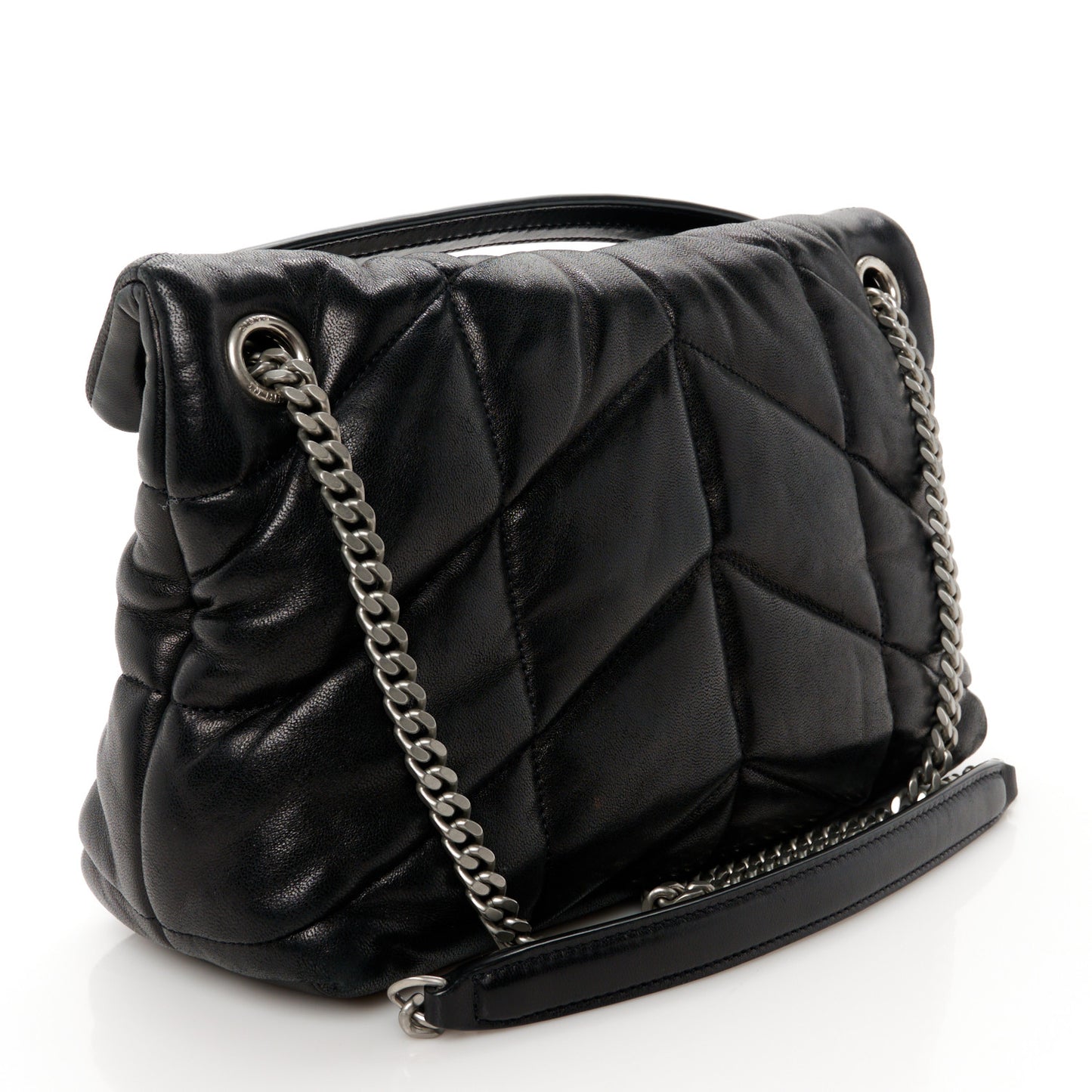 Lambskin Quilted Small Loulou Puffer Monogram Chain Satchel Black