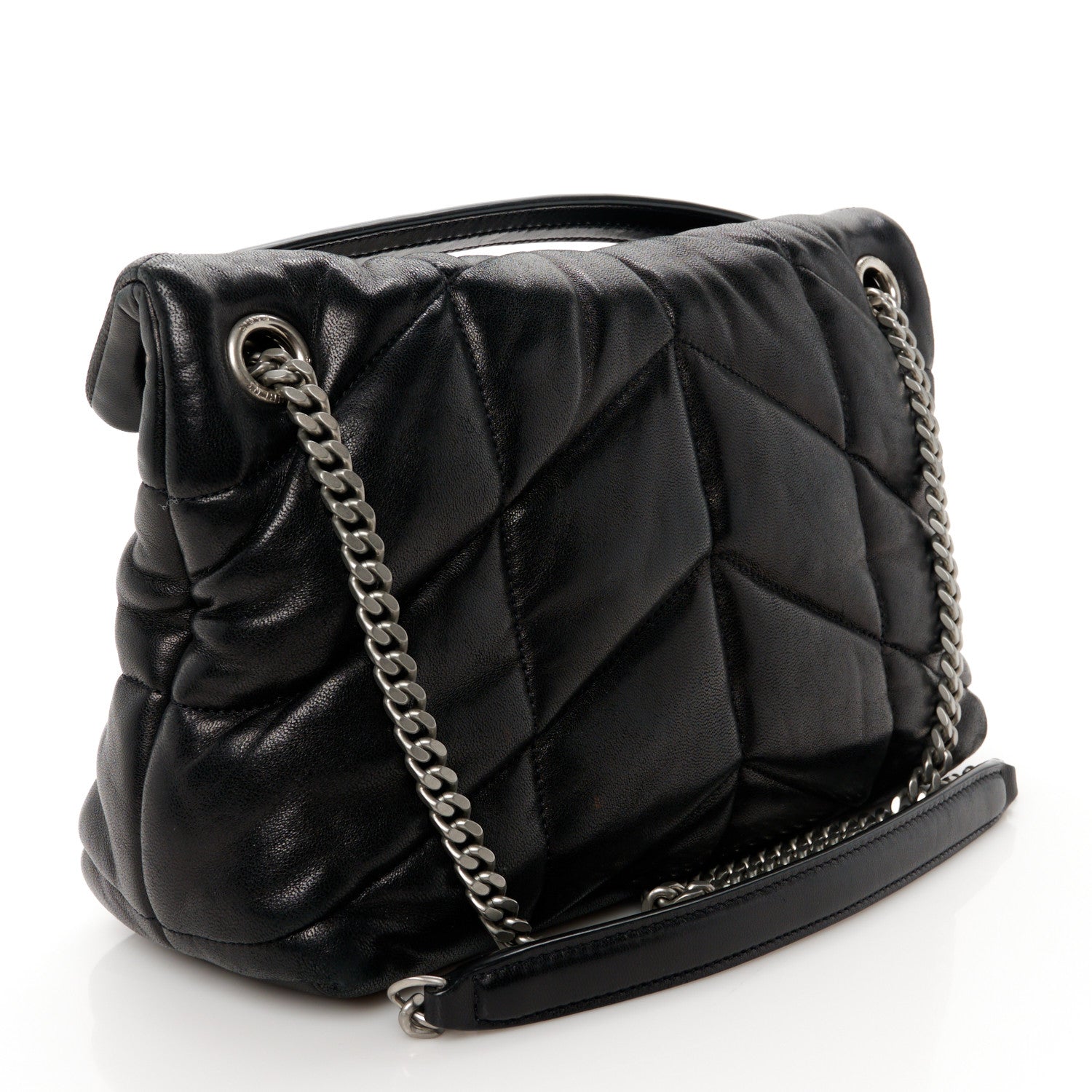 Saint Laurent Lambskin Quilted Small Loulou Puffer Monogram Chain Satchel Black 3 of 11