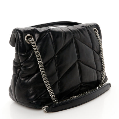 Saint Laurent Lambskin Quilted Small Loulou Puffer Monogram Chain Satchel Black 3 of 11