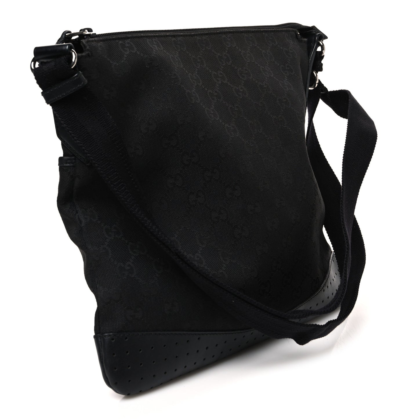 Monogram Calfskin Perforated Medium Flat Messenger Bag Black
