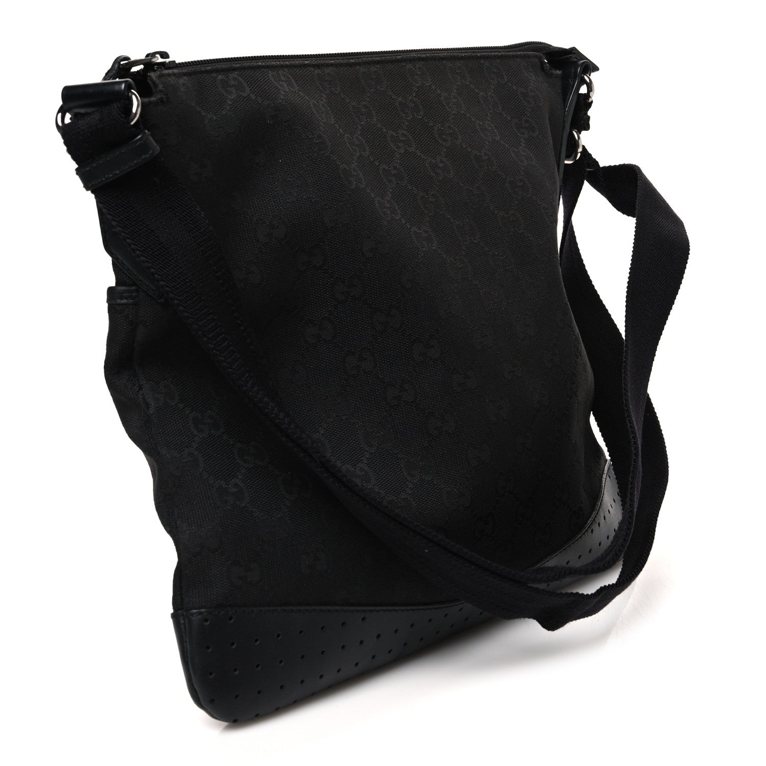 Gucci Monogram Calfskin Perforated Medium Flat Messenger Bag Black 2 of 10
