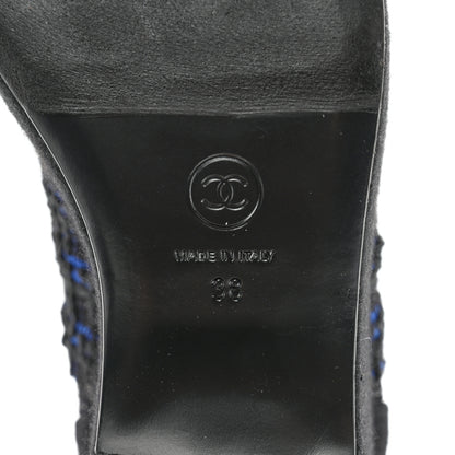 Chanel Tweed Lace Up Platform Oxfords 38 Black Blue 8 of 12