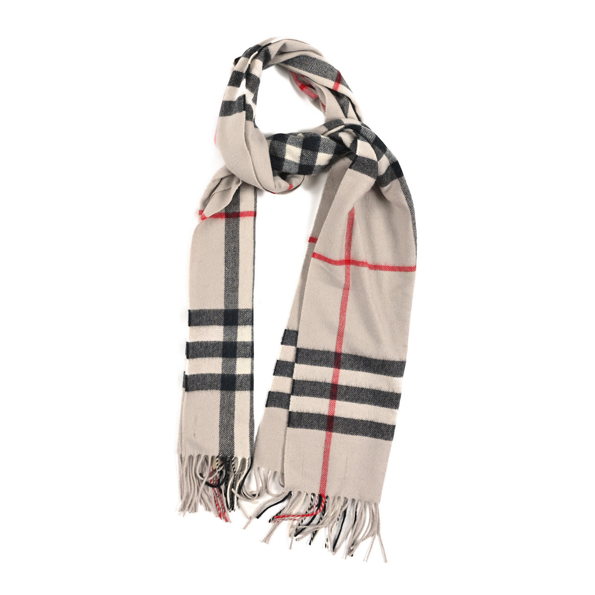 Cashmere Check Fringe Scarf Stone