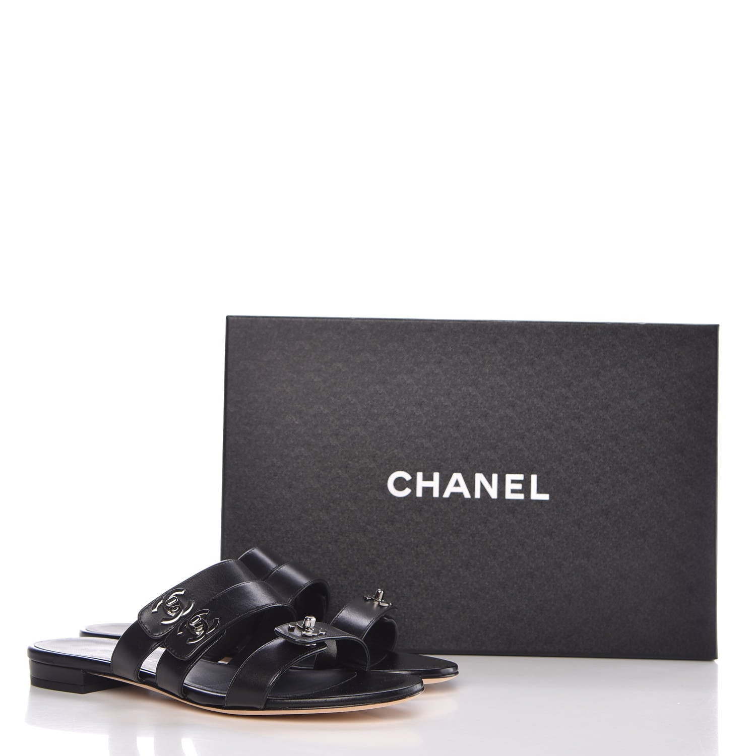 Chanel Calfskin CC Turnlock Mule Sandals 36 Black 10 of 10