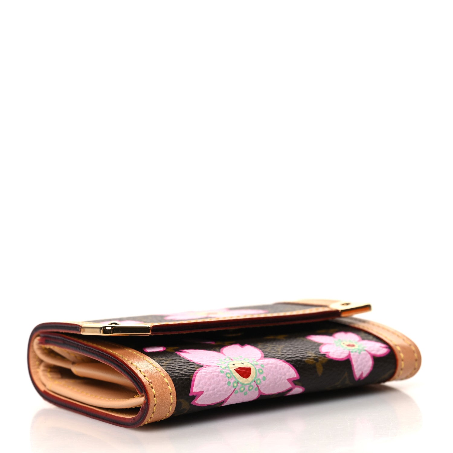 Louis Vuitton Monogram Cherry Blossom Porte-Monnaie Plat Coin Purse Brown 4 of 8