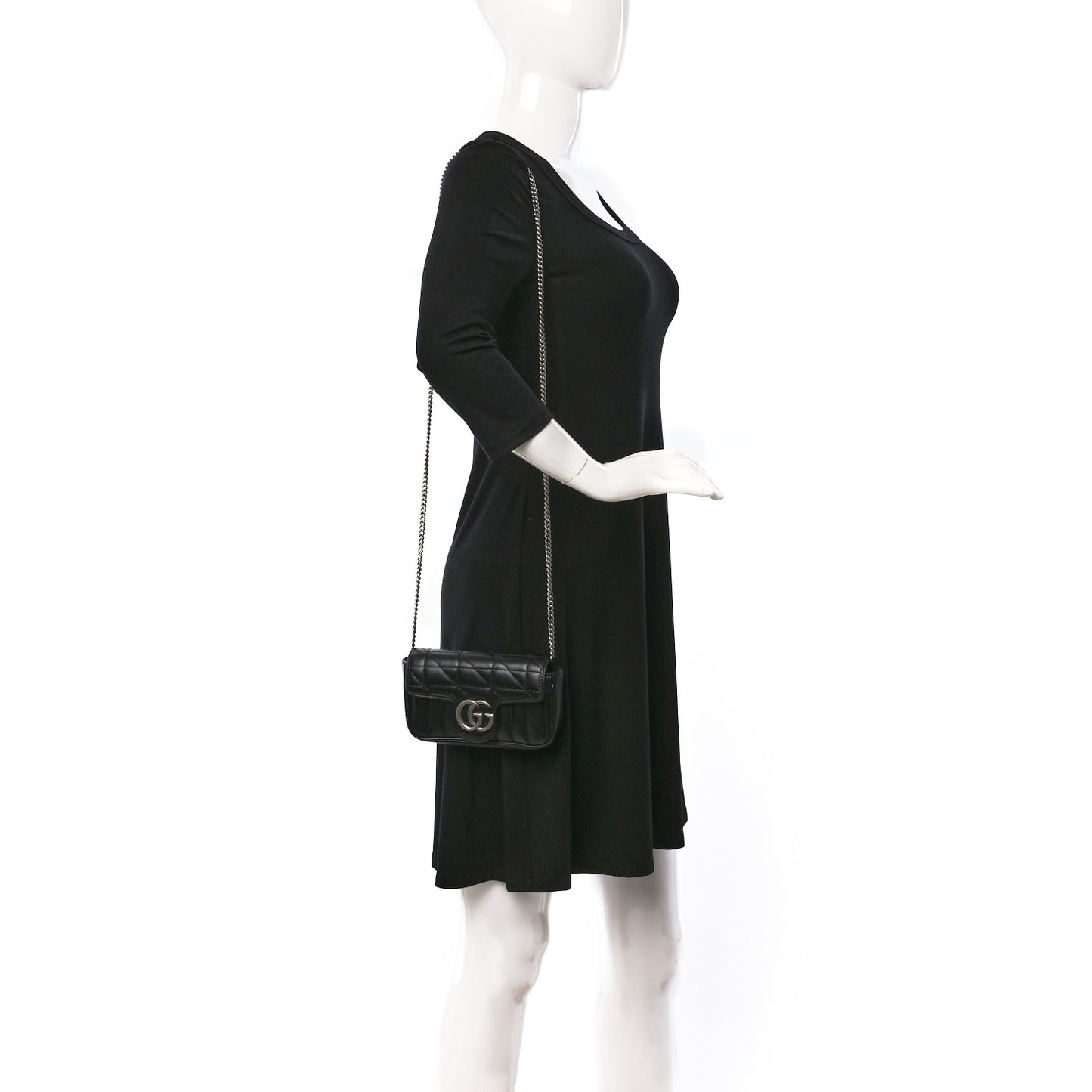 Calfskin Matelasse Aria Super Mini GG Marmont Shoulder Bag Black