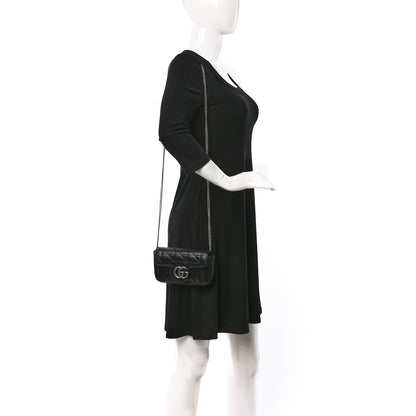 Gucci Calfskin Matelasse Aria Super Mini GG Marmont Shoulder Bag Black 2 of 9