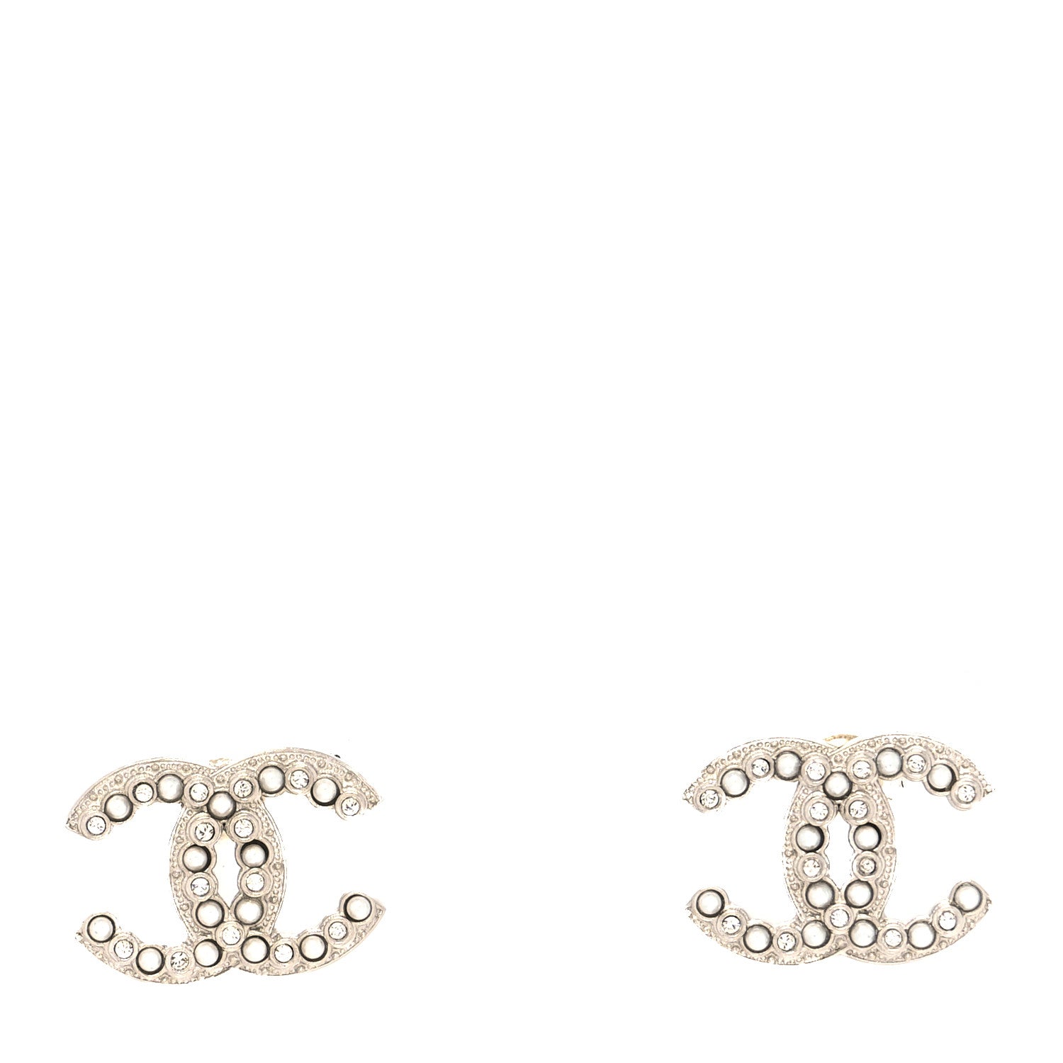 Chanel Crystal Pearl CC Earrings Silver 1 of 4