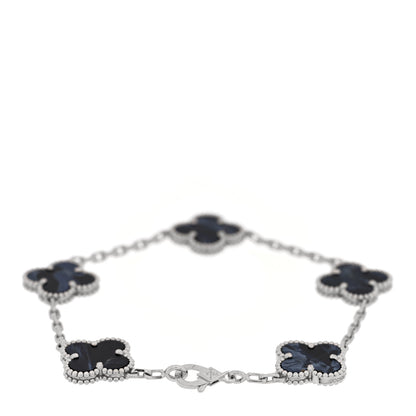 Van Cleef & Arpels 18K White Gold Pietersite 5 Motifs Vintage Alhambra Bracelet 2 of 4