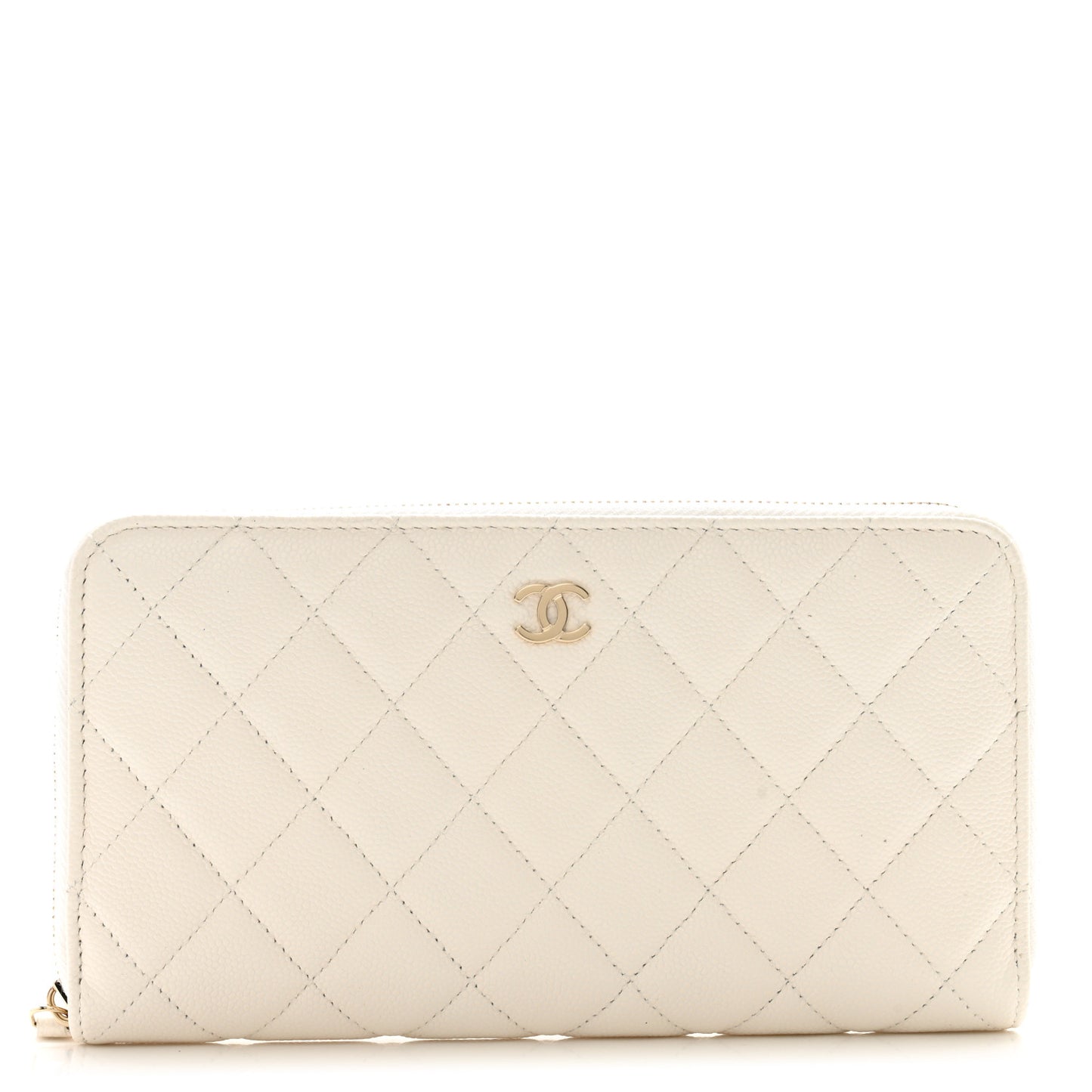 Caviar Quilted Large Gusset Zip Around Wallet White