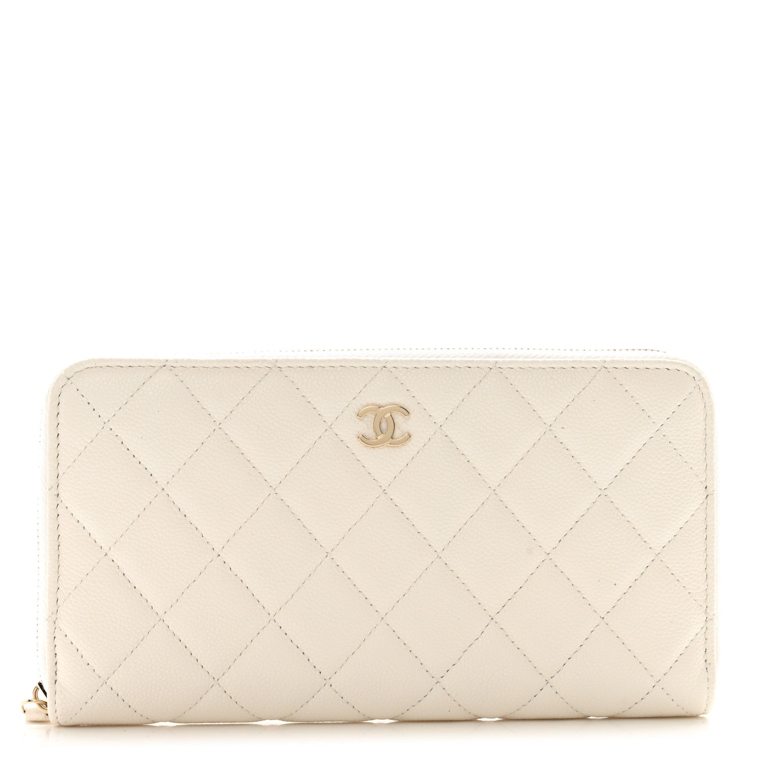 Chanel Caviar Quilted Large Gusset Zip Around Wallet White 1 of 11