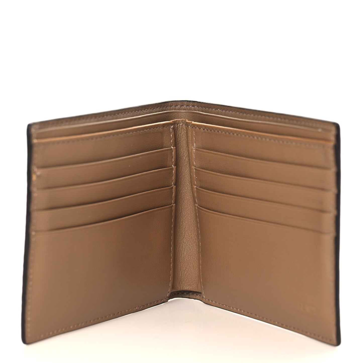 Vitello Grace FF Embossed Striped Bi-Fold Wallet Latte Sand Giallo Fendi