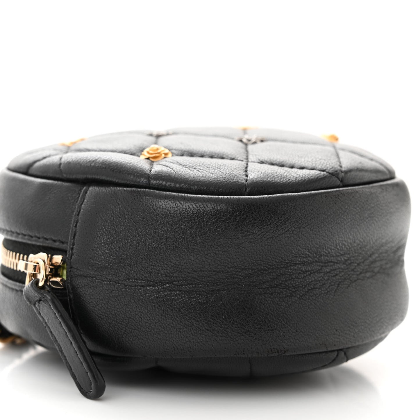 Lambskin Quilted Studded Round Clutch With Chain Black