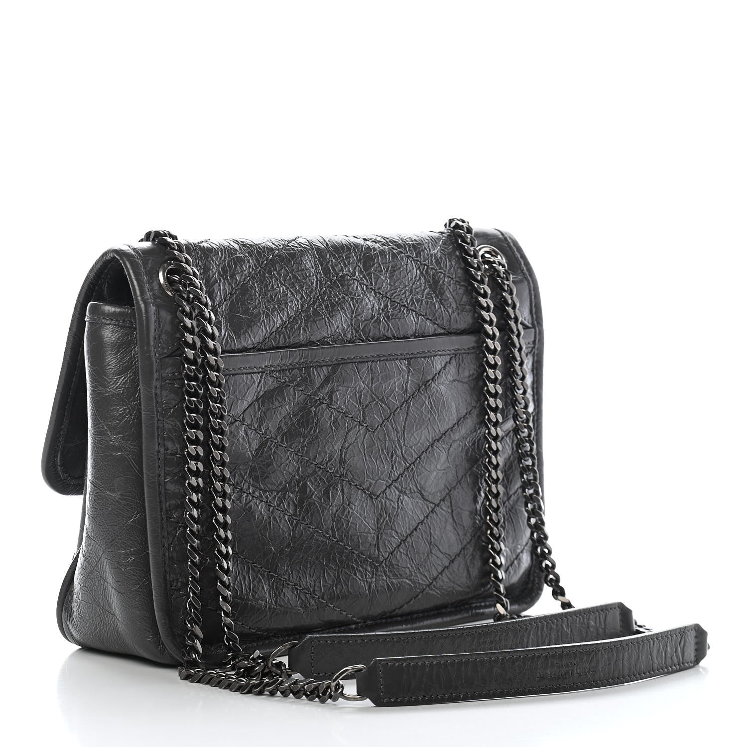 Saint Laurent Crinkled Calfskin Matelasse Monogram Baby Niki Chain Satchel Storm 3 of 14