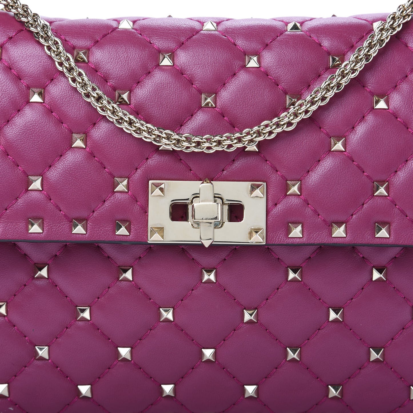 Nappa Medium Rockstud Spike Shoulder Bag Deep Cyclamin