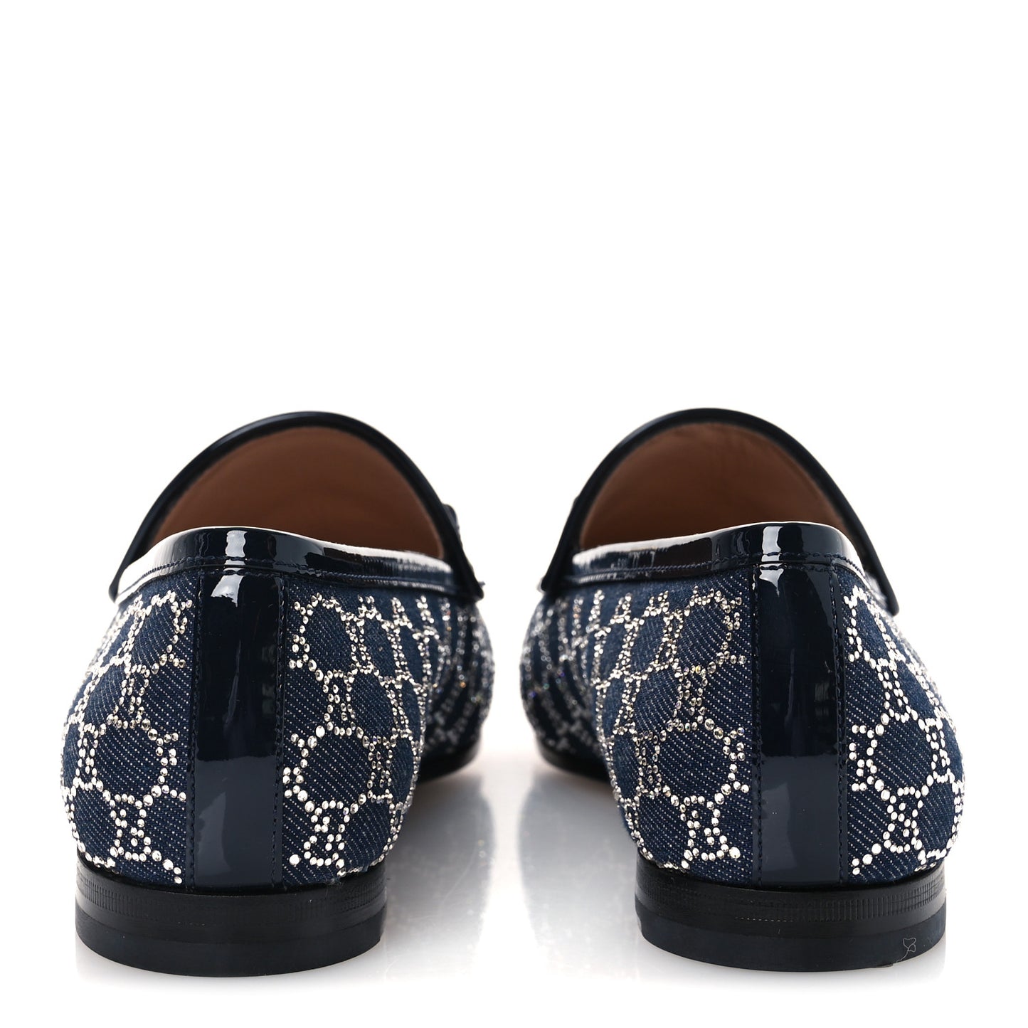 Denim Crystal GG Monogram Horsebit Womens Jordaan Loafers 39.5 Deep Blue Blue Milad