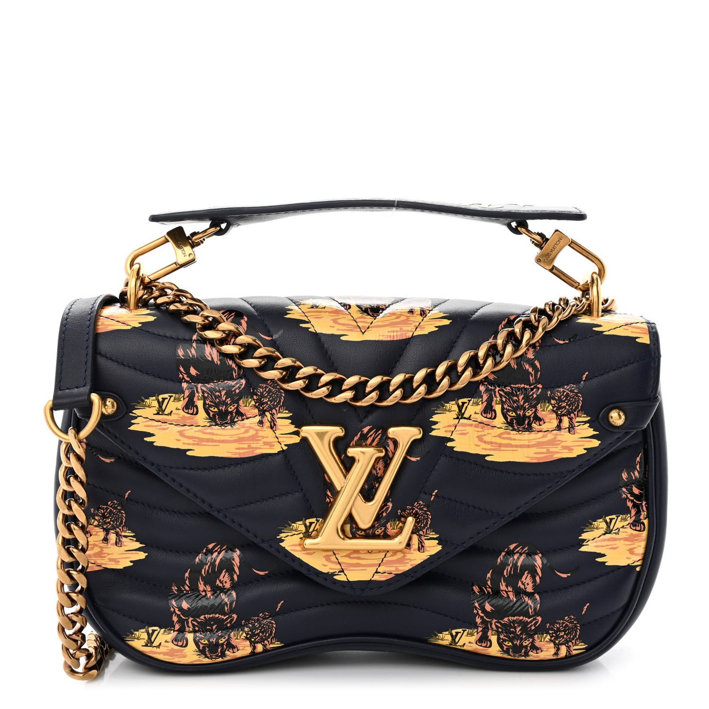 Calfskin Leopard Print New Wave Chain MM Navy