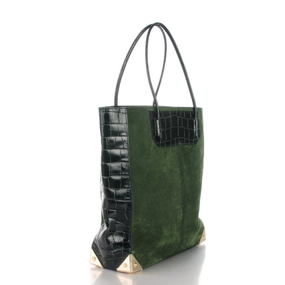 Alexander Wang Suede Calfskin Crocodile Embossed Prisma Skeletal Tote Serpentine Green Pale Gold Hardware 3 of 6