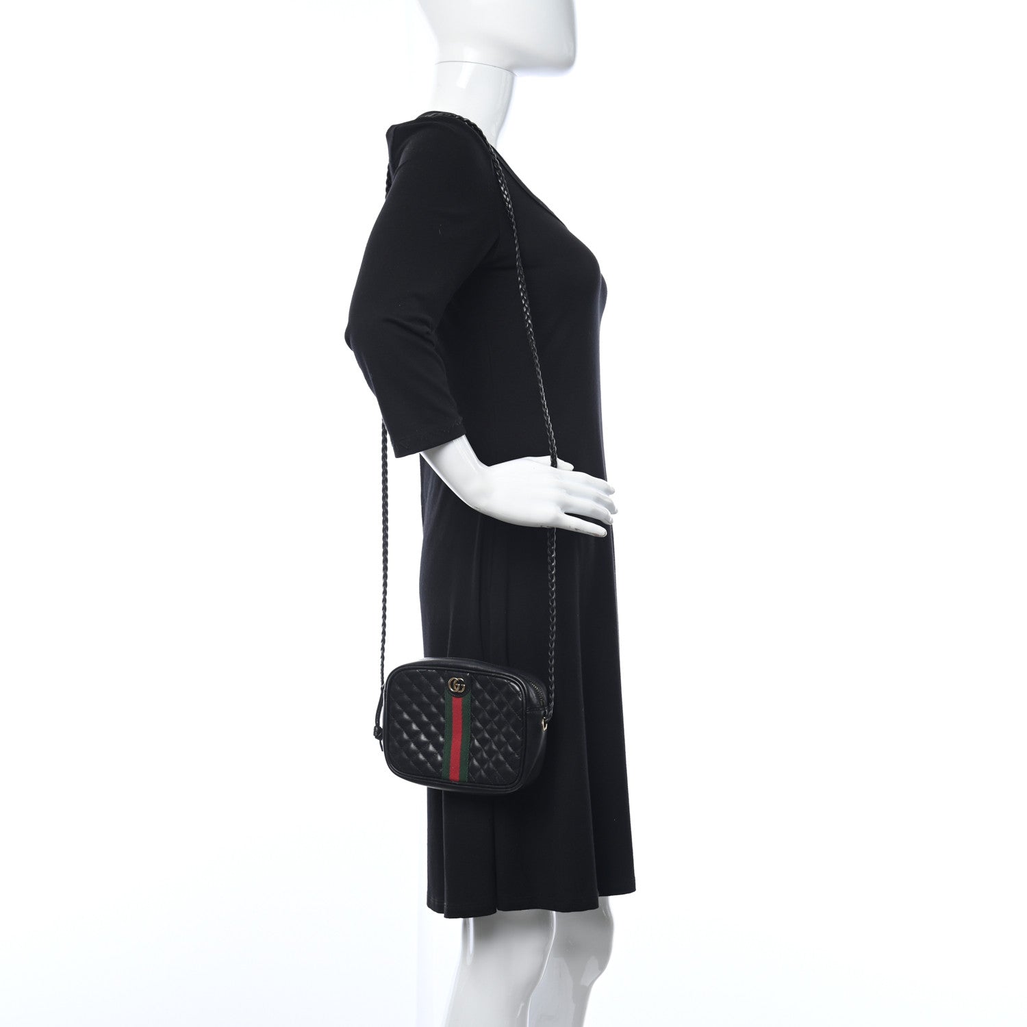 Gucci Calfskin Trapuntata Web Mini GG Shoulder Bag Black 2 of 13
