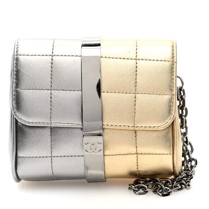 Chanel Metallic Lambskin Square Quilted Wristlet Clutch Gold Silver 1 of 10