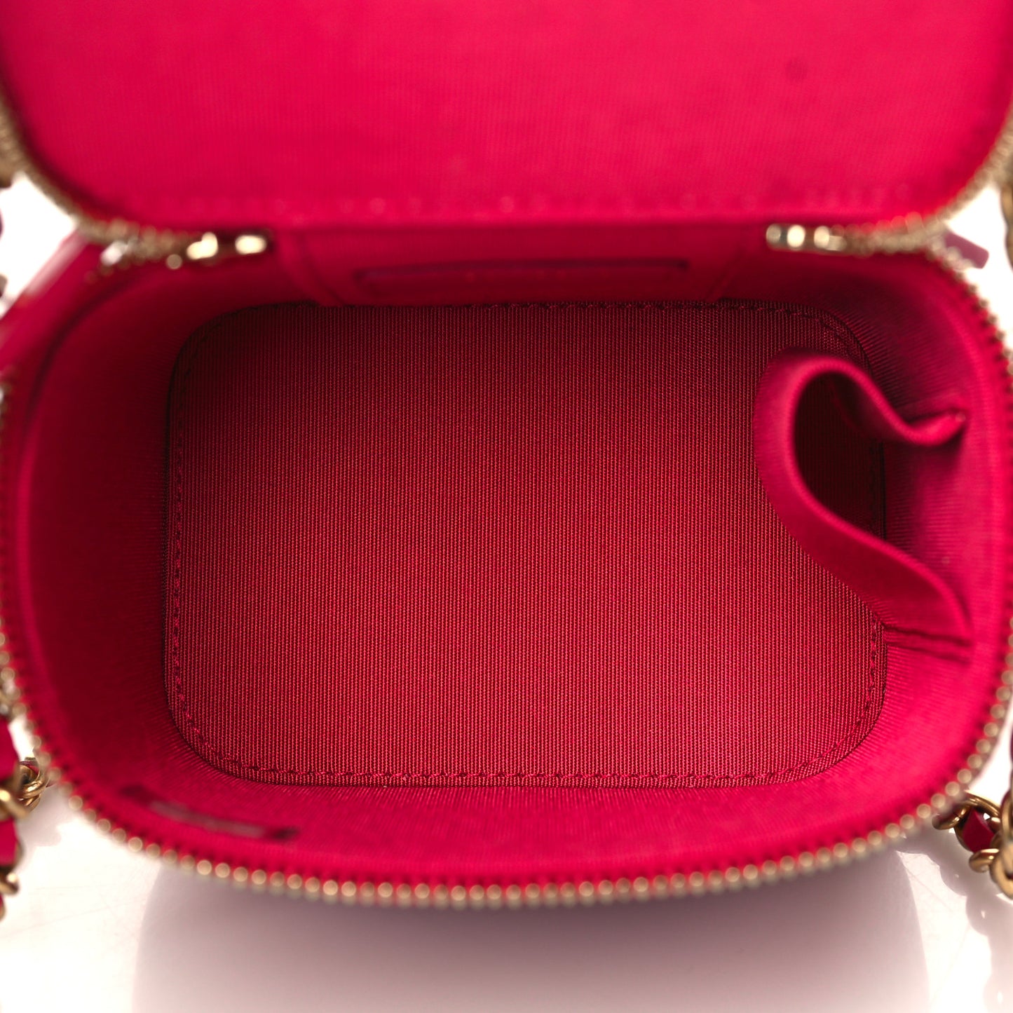 Lambskin Quilted Ombre Top Handle Mini Vanity Case With Chain Dark Pink