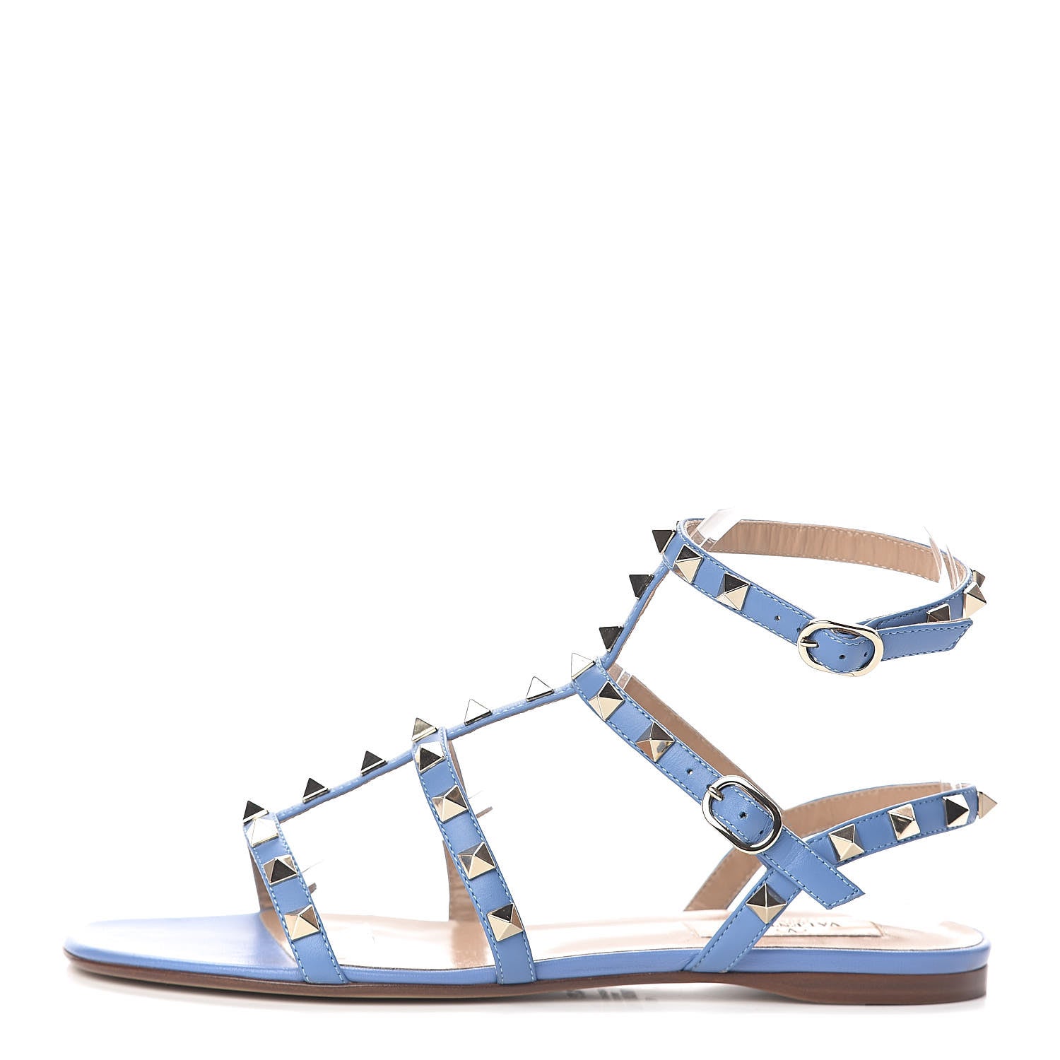 Valentino Garavani Calfskin Rockstud Gladiator Flat Sandals 37.5 Angel 1 of 8