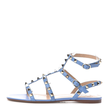 Valentino Garavani Calfskin Rockstud Gladiator Flat Sandals 37.5 Angel 1 of 8