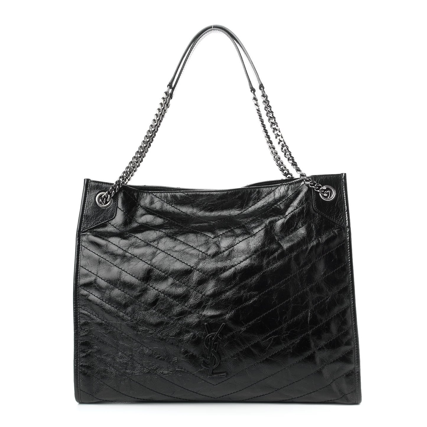 Crinkled Calfskin Matelasse Monogram Niki Shoulder Bag Black