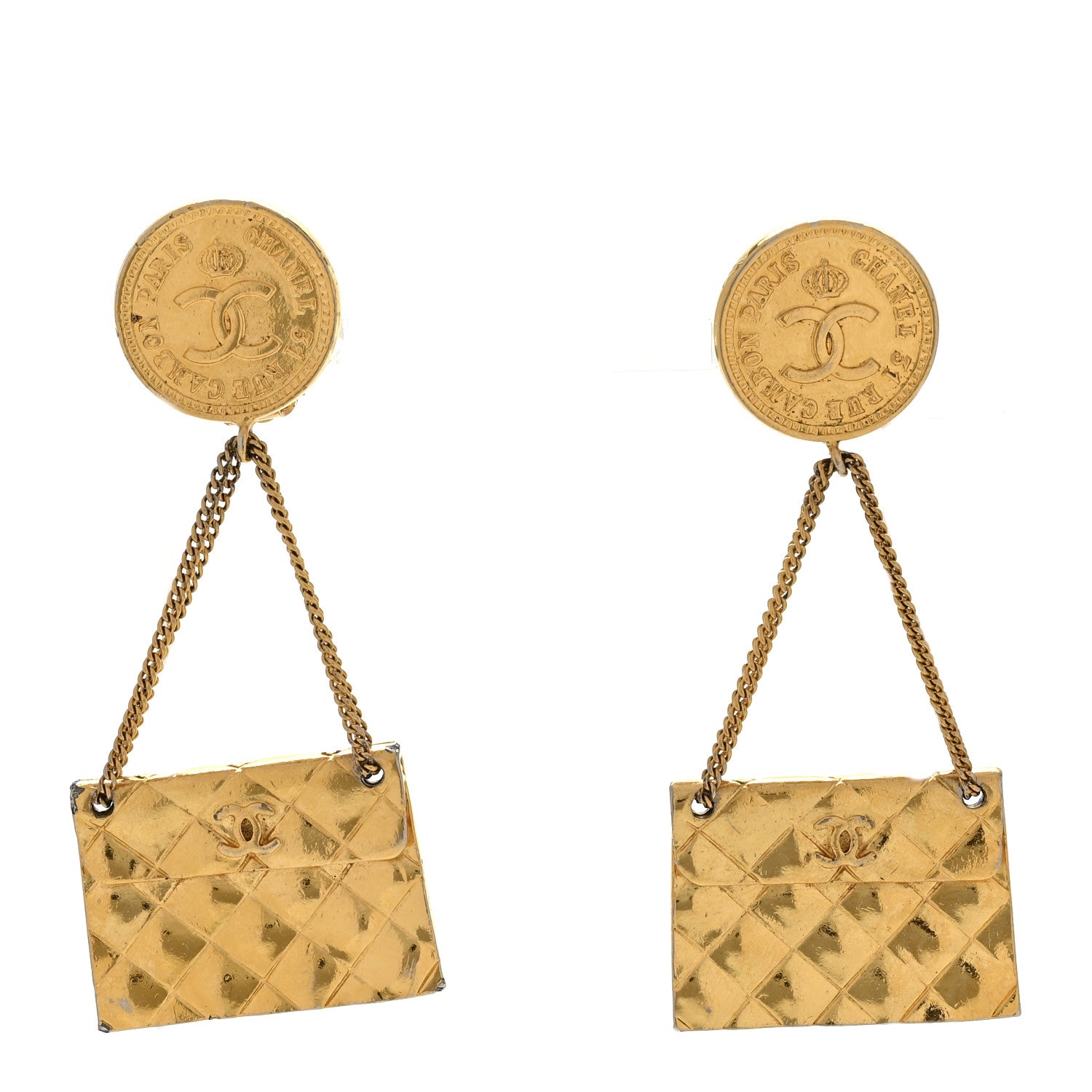 Chanel CC Quilted Flap Bag Drop Clip On Earrings Gold 1 of 6