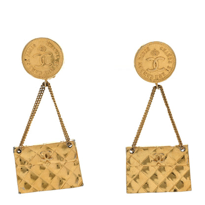 Chanel CC Quilted Flap Bag Drop Clip On Earrings Gold 1 of 6