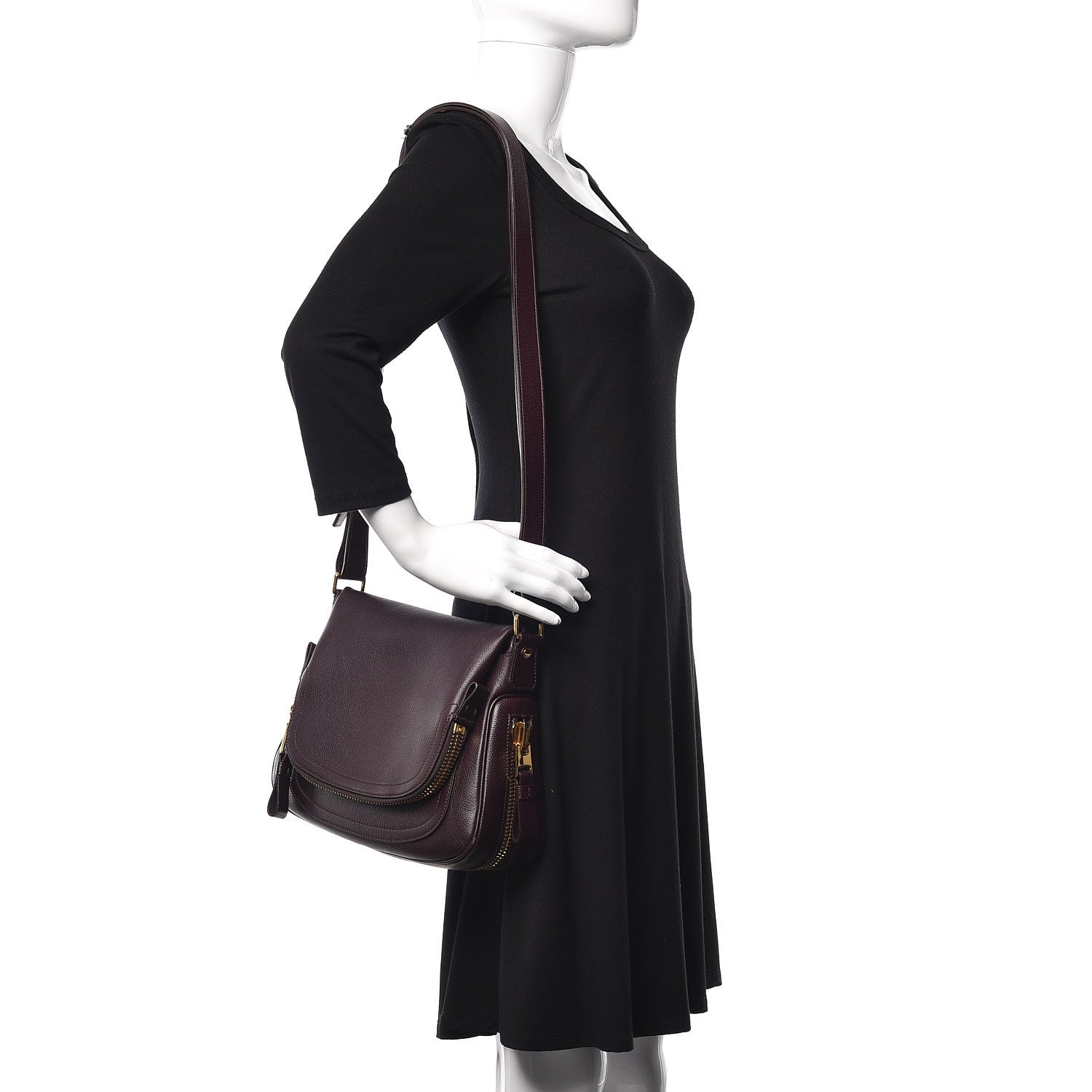 Tom Ford Pebbled Calfskin Medium Jennifer Crossbody Bag Wine 2 of 8