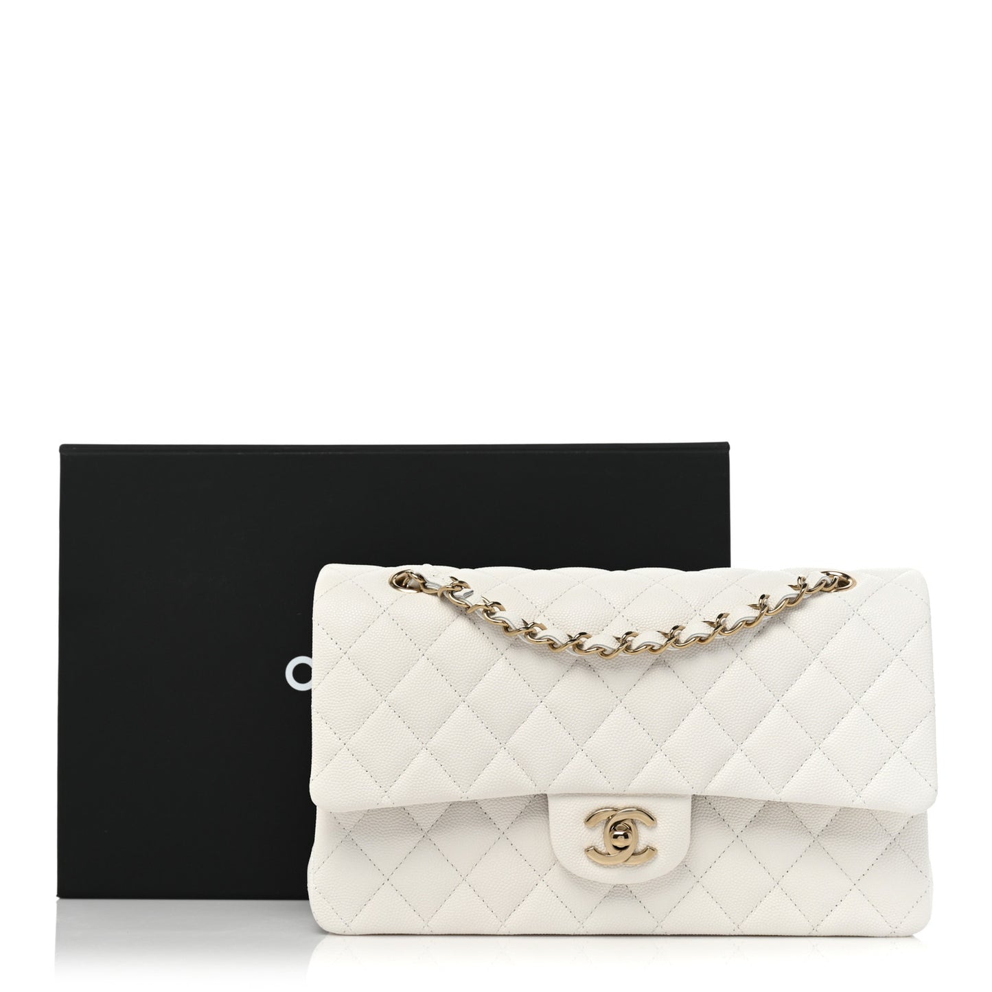 Caviar Quilted Medium Double Flap White