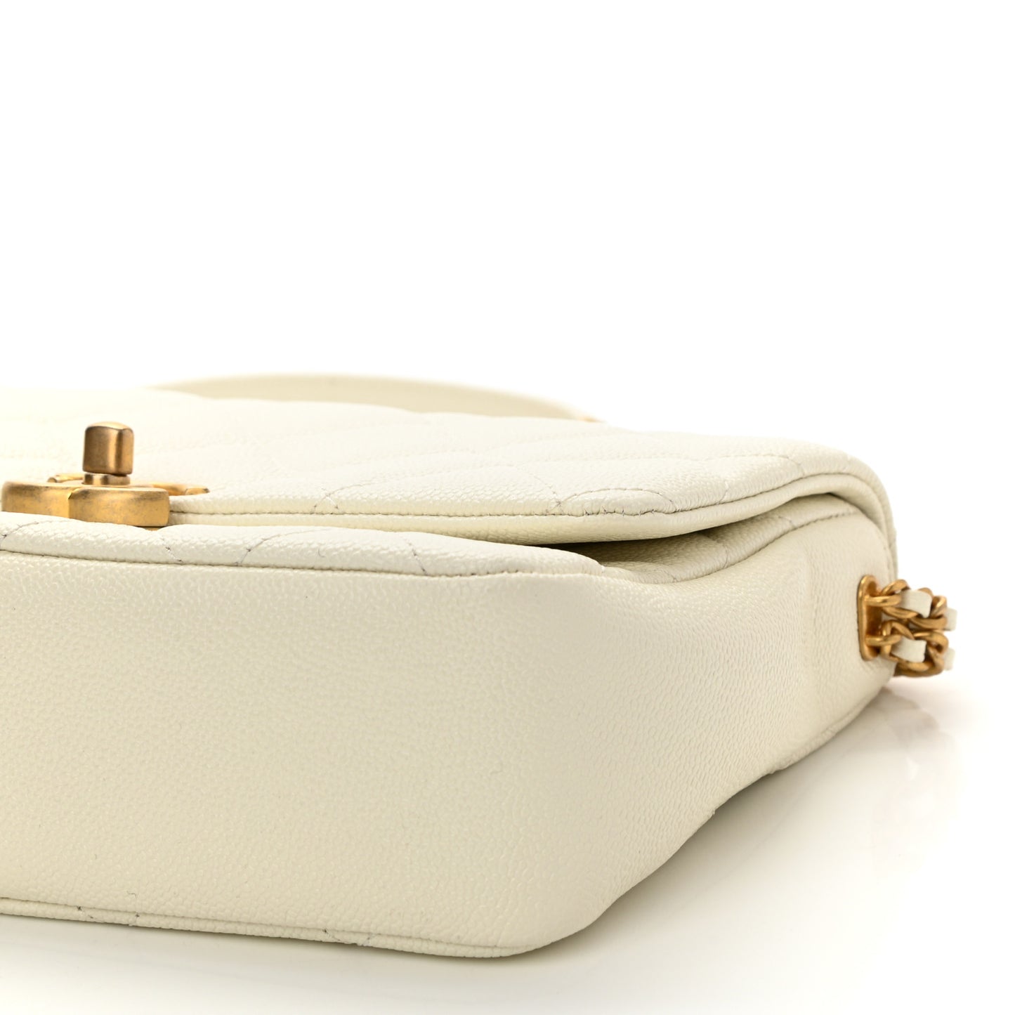 Shiny Caviar Quilted Small Chain Melody Flap White